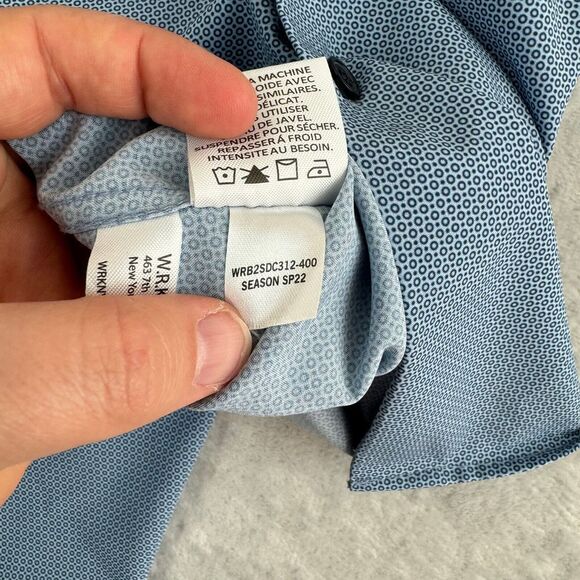 WRK Shirt Mens 15.5 Blue Geometric Button Up Flip Cuff 4-Way Stretch Party Club - Picture 10 of 12